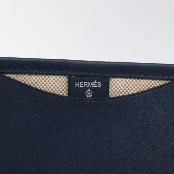 HERMES Petit Ash Pouch Leather Canvas Navy Auth - Picture 9 of 15